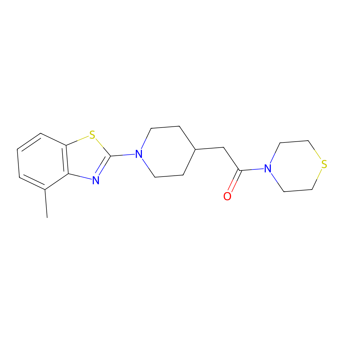 2-[1-(4-Methyl-1,3-benzothiazol-2-yl)piperidin-4-yl]-1-(thiomorpholin-4-yl)ethan-1-one molecular structure, CAS 3030869-14-5