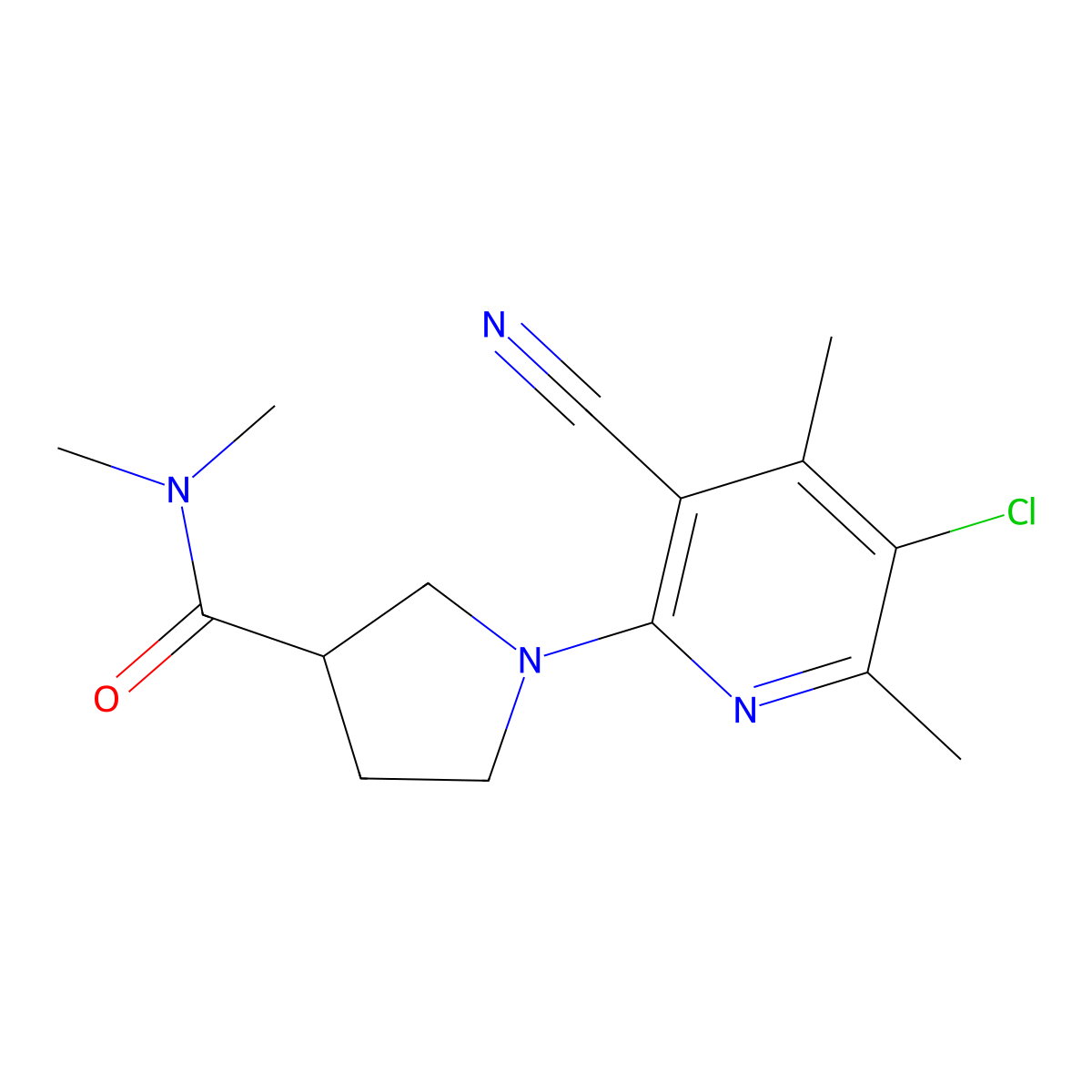 1-(5-chloro-3-cyano-4,6-dimethylpyridin-2-yl)-N,N-dimethylpyrrolidine-3-carboxamide molecular structure, CAS 3030869-26-9