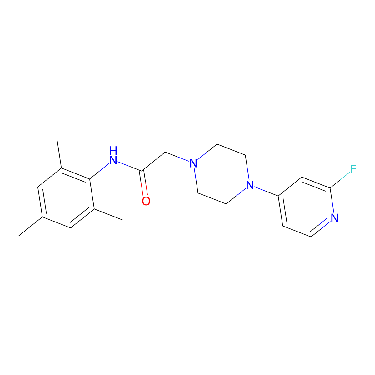 2-[4-(2-fluoropyridin-4-yl)piperazin-1-yl]-N-(2,4,6-trimethylphenyl)acetamide molecular structure, CAS 3030869-39-4