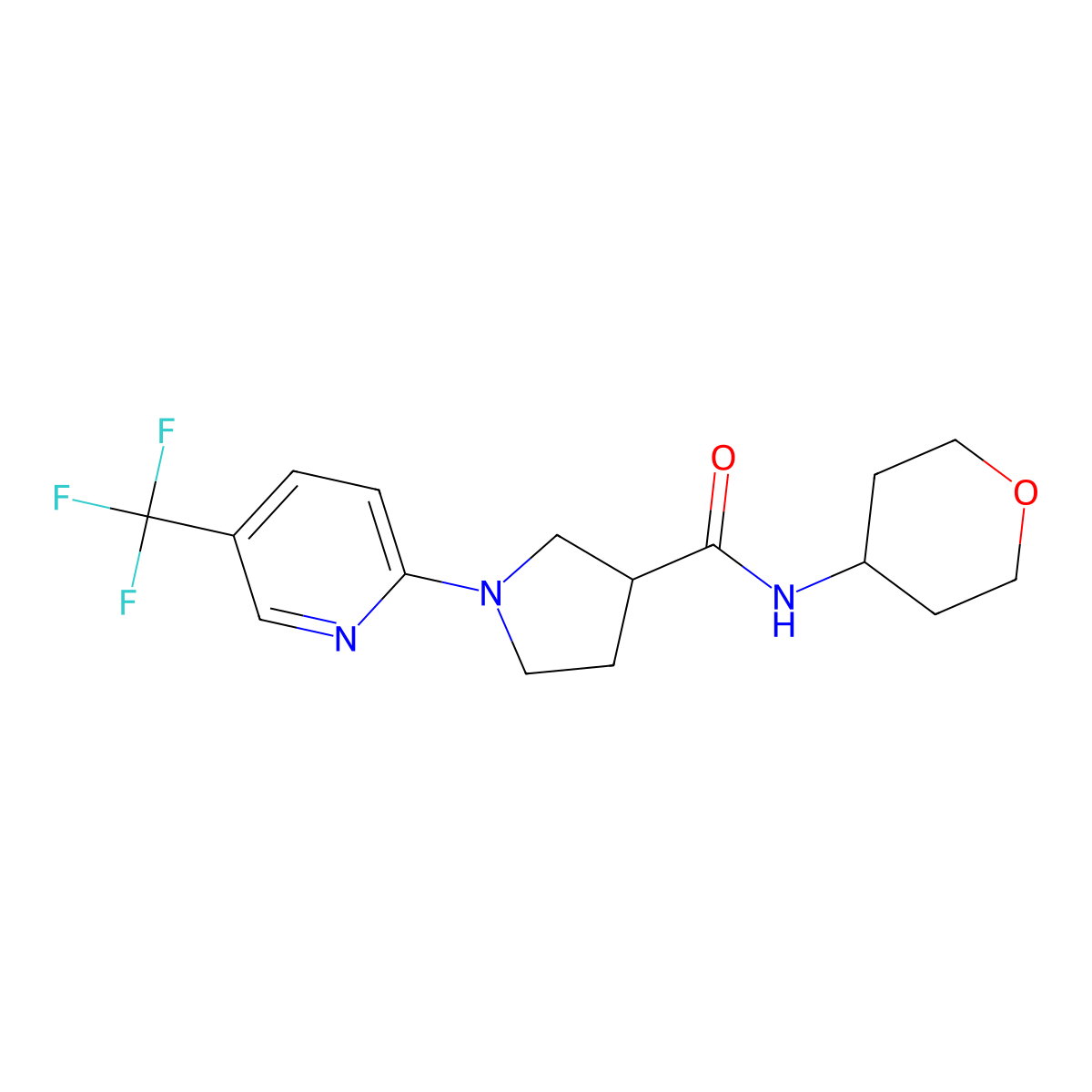N-(oxan-4-yl)-1-[5-(trifluoromethyl)-2-pyridinyl]pyrrolidine-3-carboxamide molecular structure, CAS 3030869-49-6