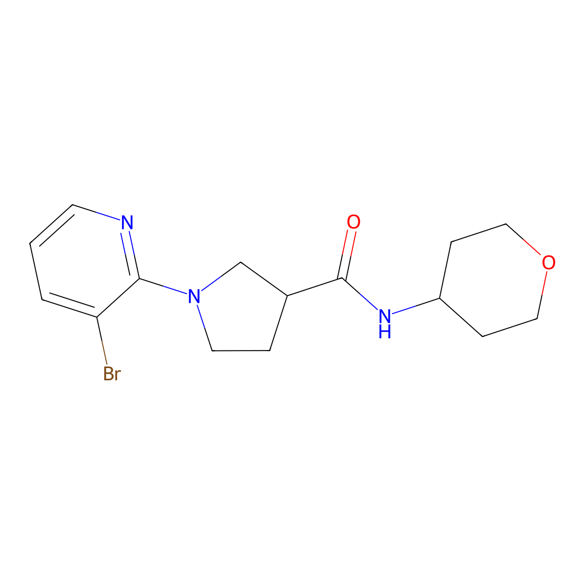 1-(3-bromopyridin-2-yl)-N-(oxan-4-yl)pyrrolidine-3-carboxamide molecular structure, CAS 3030869-57-6