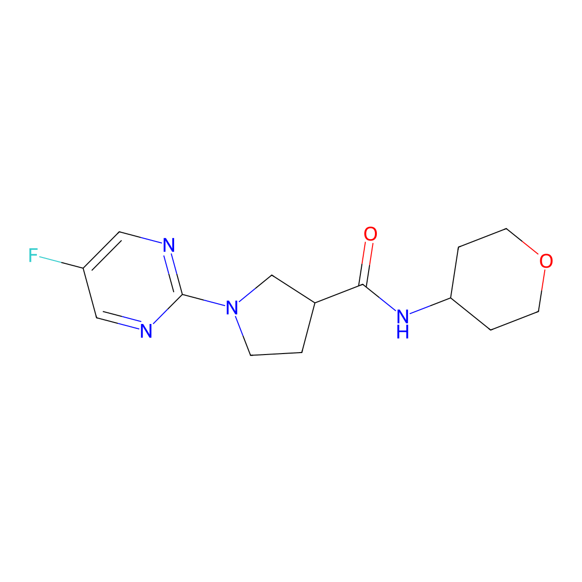 1-(5-fluoropyrimidin-2-yl)-N-(oxan-4-yl)pyrrolidine-3-carboxamide molecular structure, CAS 3030869-63-4