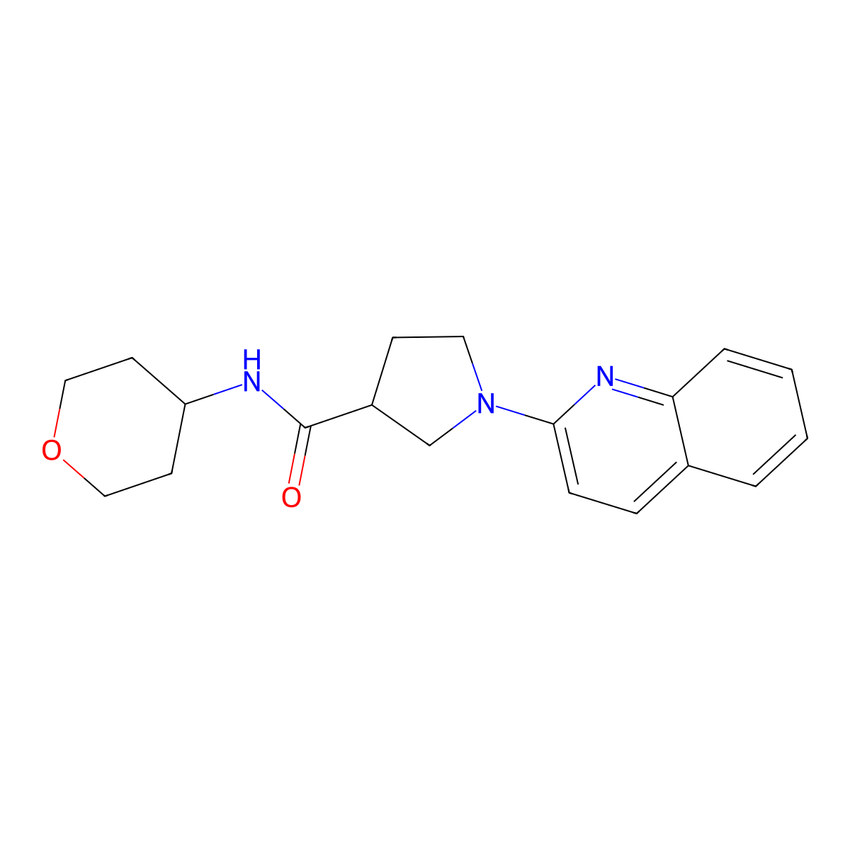 N-(oxan-4-yl)-1-(quinolin-2-yl)pyrrolidine-3-carboxamide molecular structure, CAS 3030869-72-5