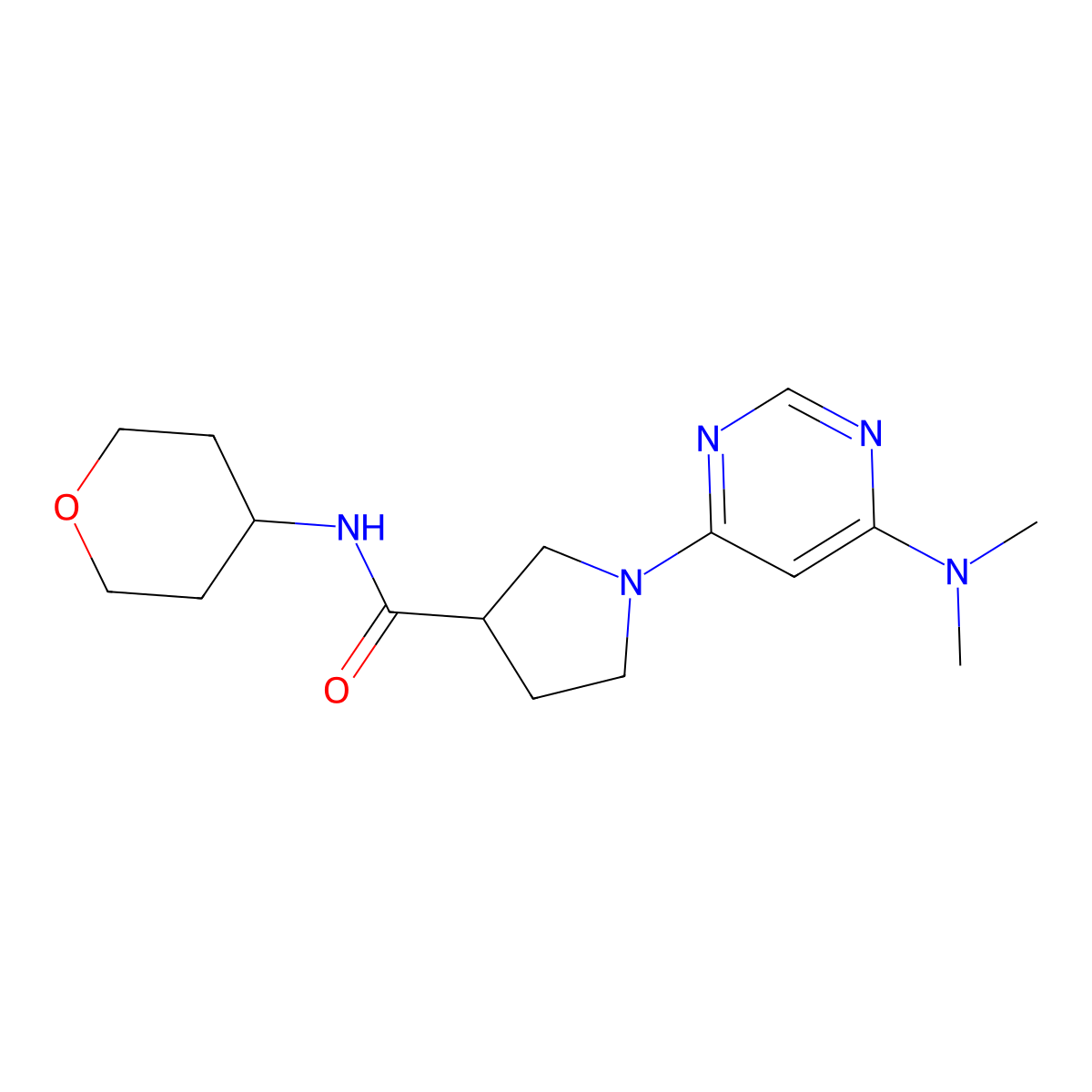 1-[6-(dimethylamino)pyrimidin-4-yl]-N-(oxan-4-yl)pyrrolidine-3-carboxamide molecular structure, CAS 3030869-91-8