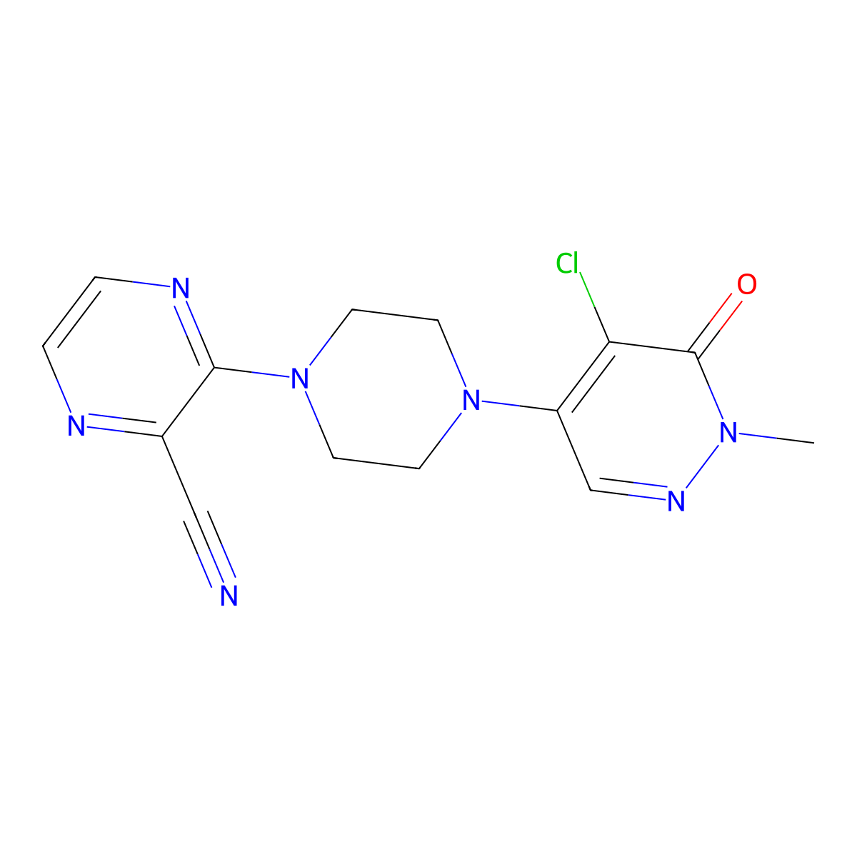 3-[4-(5-Chloro-1-methyl-6-oxo-1,6-dihydropyridazin-4-yl)piperazin-1-yl]pyrazine-2-carbonitrile molecular structure, CAS 3030869-96-3