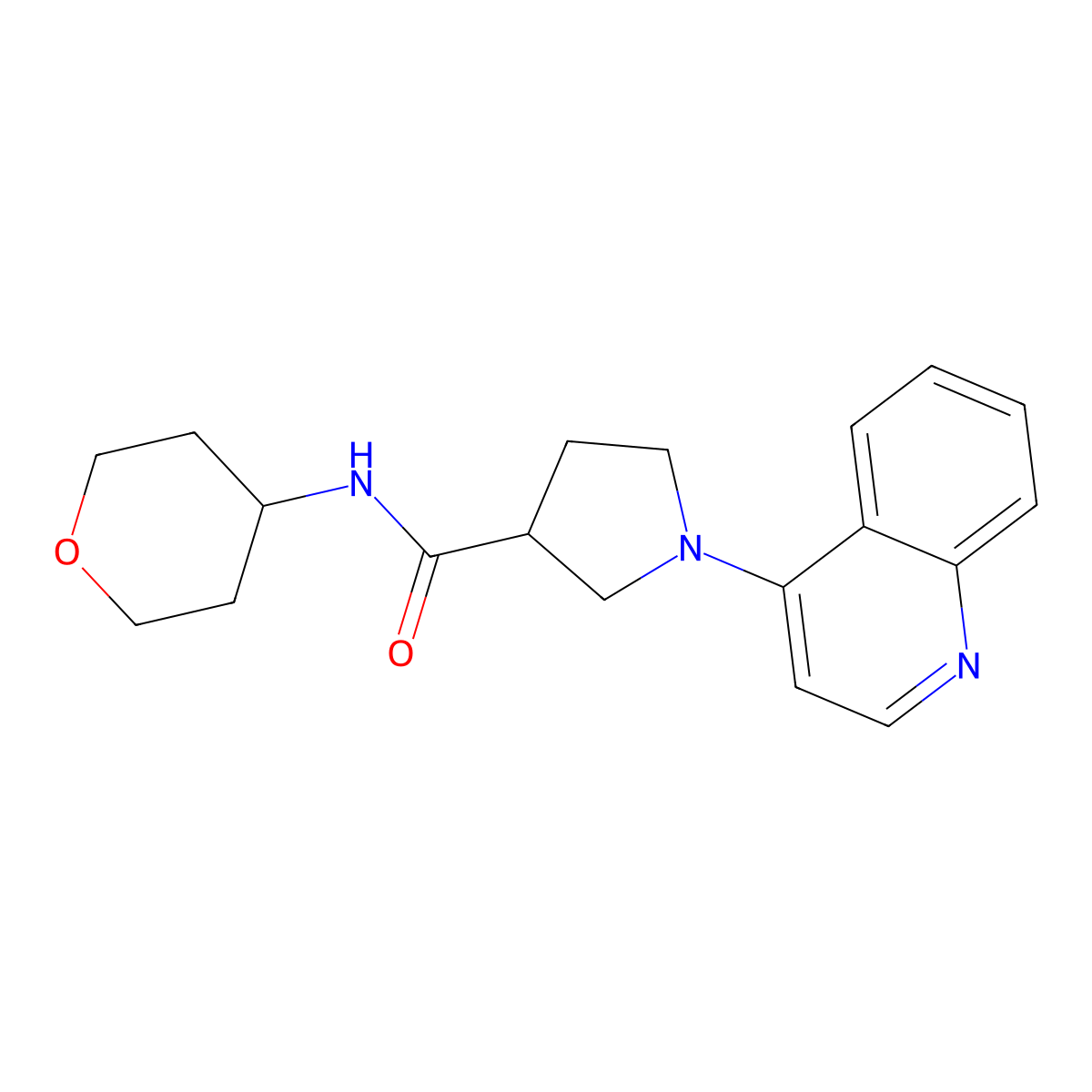 N-(oxan-4-yl)-1-(quinolin-4-yl)pyrrolidine-3-carboxamide molecular structure, CAS 3030870-10-8