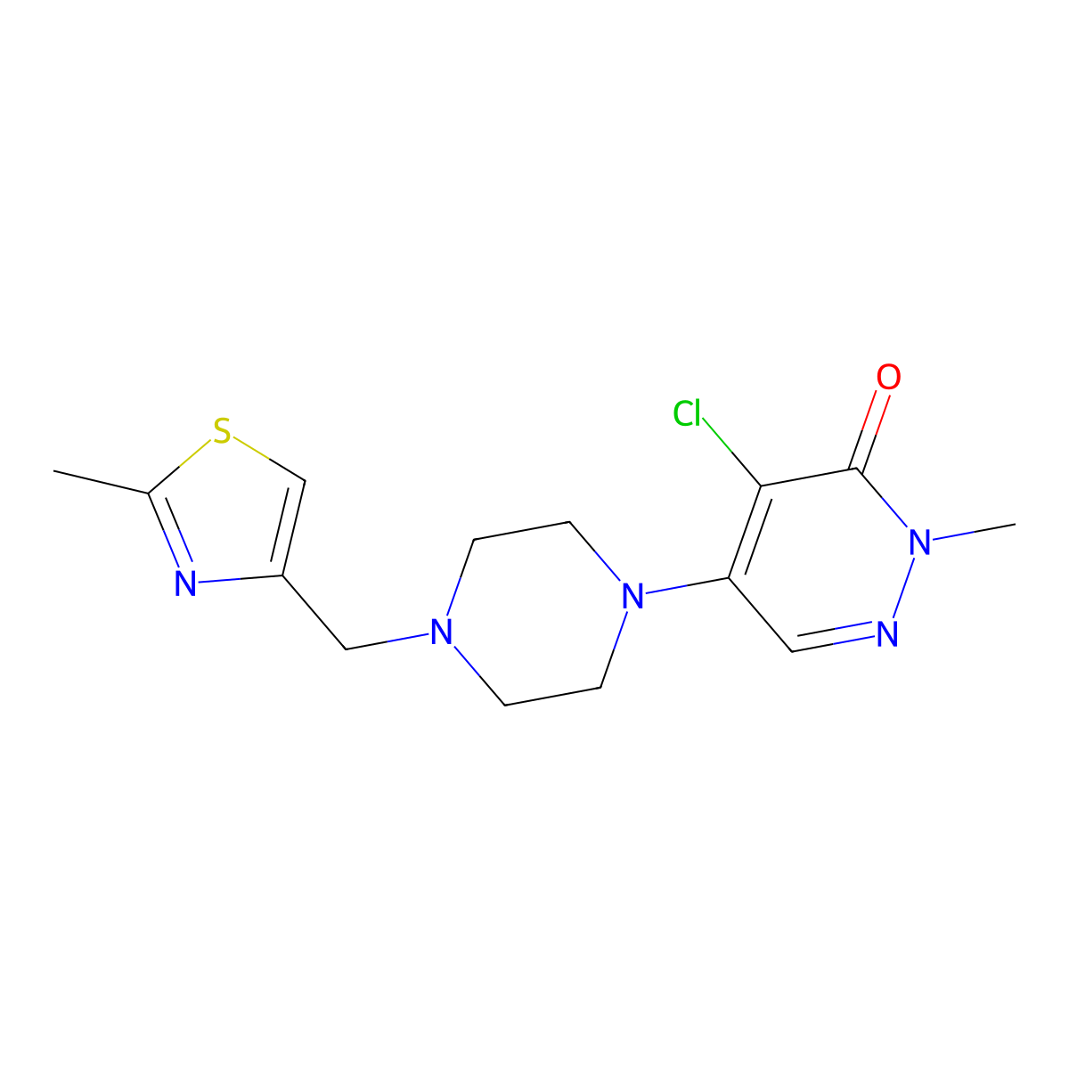 4-Chloro-2-methyl-5-{4-[(2-methyl-1,3-thiazol-4-yl)methyl]piperazin-1-yl}-2,3-dihydropyridazin-3-one molecular structure, CAS 3030870-29-9