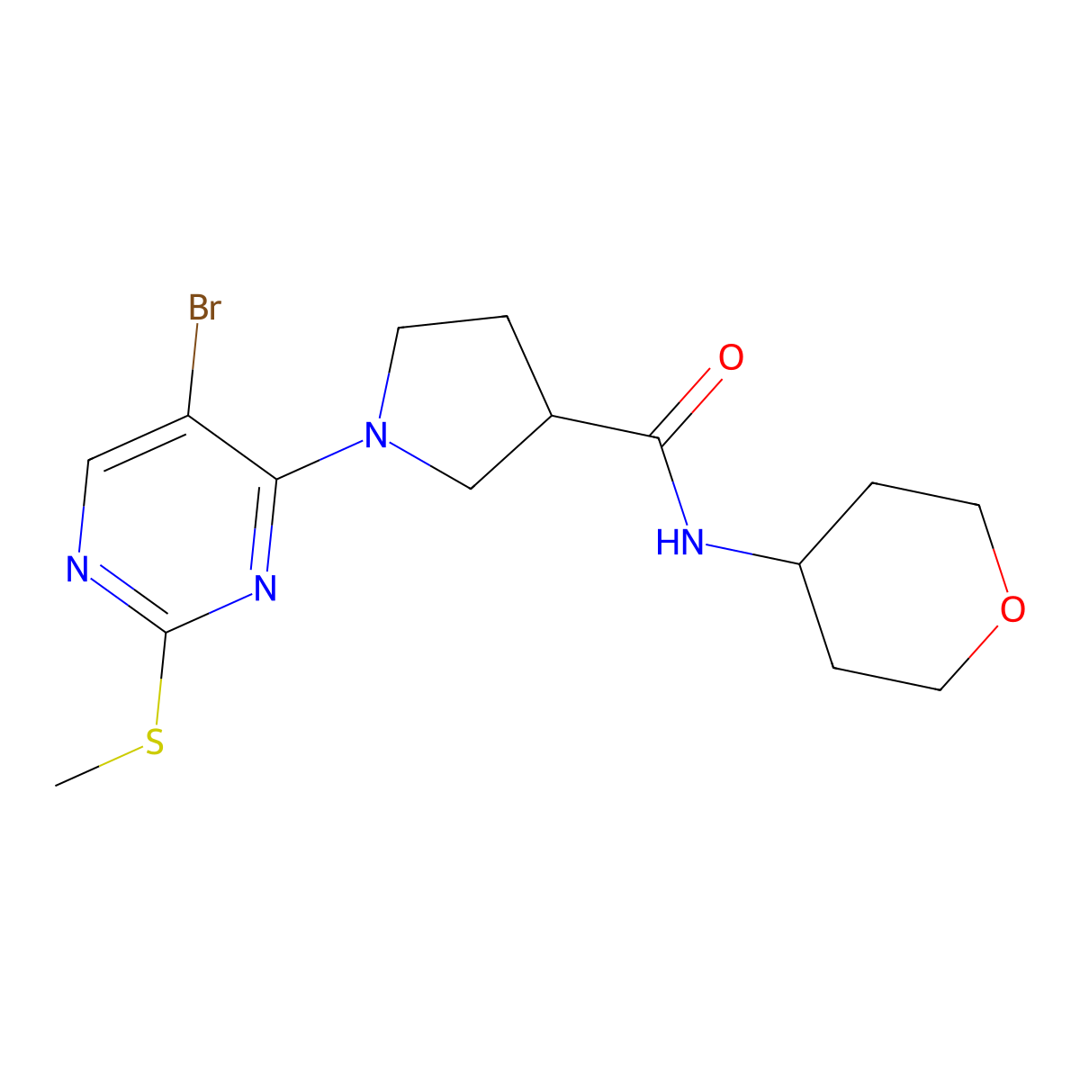 1-[5-bromo-2-(methylsulfanyl)pyrimidin-4-yl]-N-(oxan-4-yl)pyrrolidine-3-carboxamide molecular structure, CAS 3030870-39-1