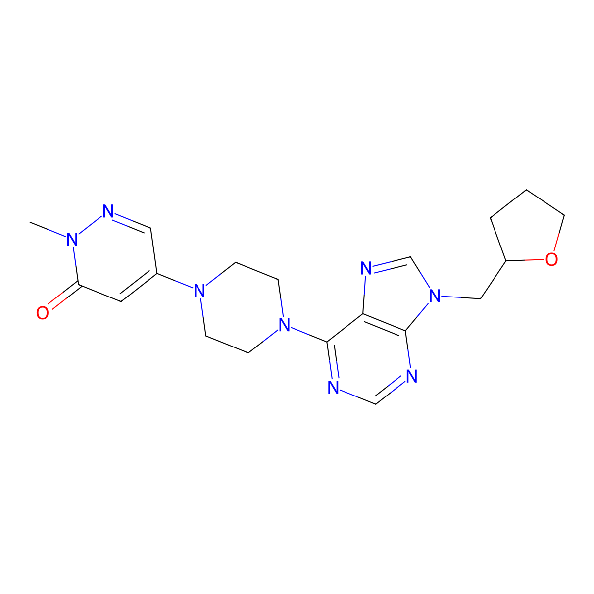 2-methyl-5-(4-{9-[(oxolan-2-yl)methyl]-9H-purin-6-yl}piperazin-1-yl)-2,3-dihydropyridazin-3-one molecular structure, CAS 3030870-47-1