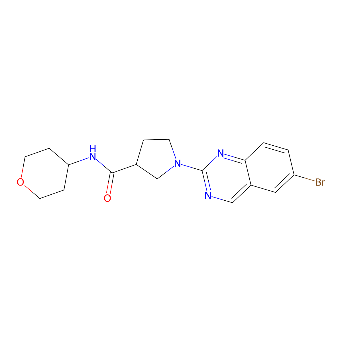 1-(6-bromoquinazolin-2-yl)-N-(oxan-4-yl)pyrrolidine-3-carboxamide molecular structure, CAS 3030870-51-7