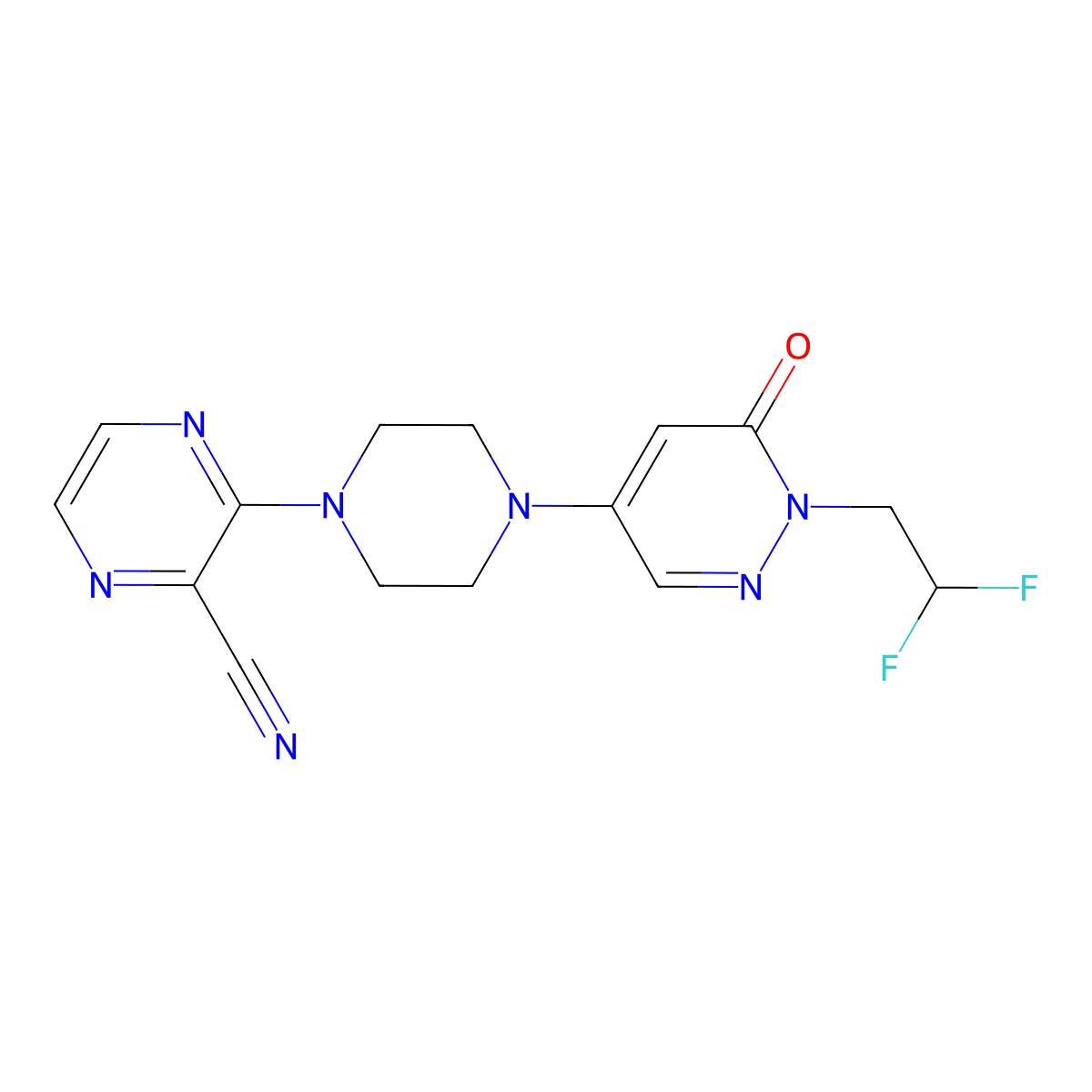 3-{4-[1-(2,2-Difluoroethyl)-6-oxo-1,6-dihydropyridazin-4-yl]piperazin-1-yl}pyrazine-2-carbonitrile molecular structure, CAS 3030870-59-5