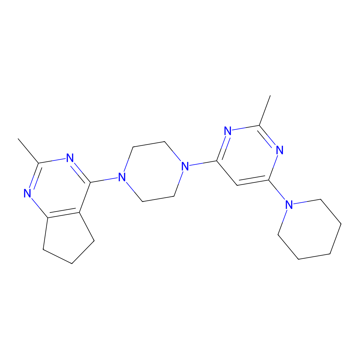 2-methyl-4-[4-(2-methyl-6-piperidin-1-ylpyrimidin-4-yl)piperazin-1-yl]-6,7-dihydro-5H-cyclopenta[d]pyrimidine molecular structure, CAS 3030870-88-0