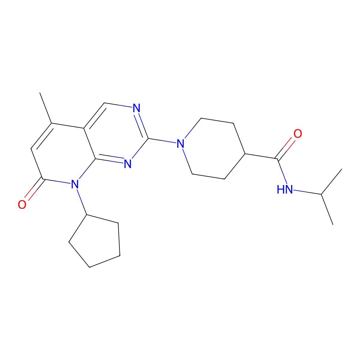 1-{8-cyclopentyl-5-methyl-7-oxo-7H,8H-pyrido[2,3-d]pyrimidin-2-yl}-N-(propan-2-yl)piperidine-4-carboxamide molecular structure, CAS 3030870-93-7