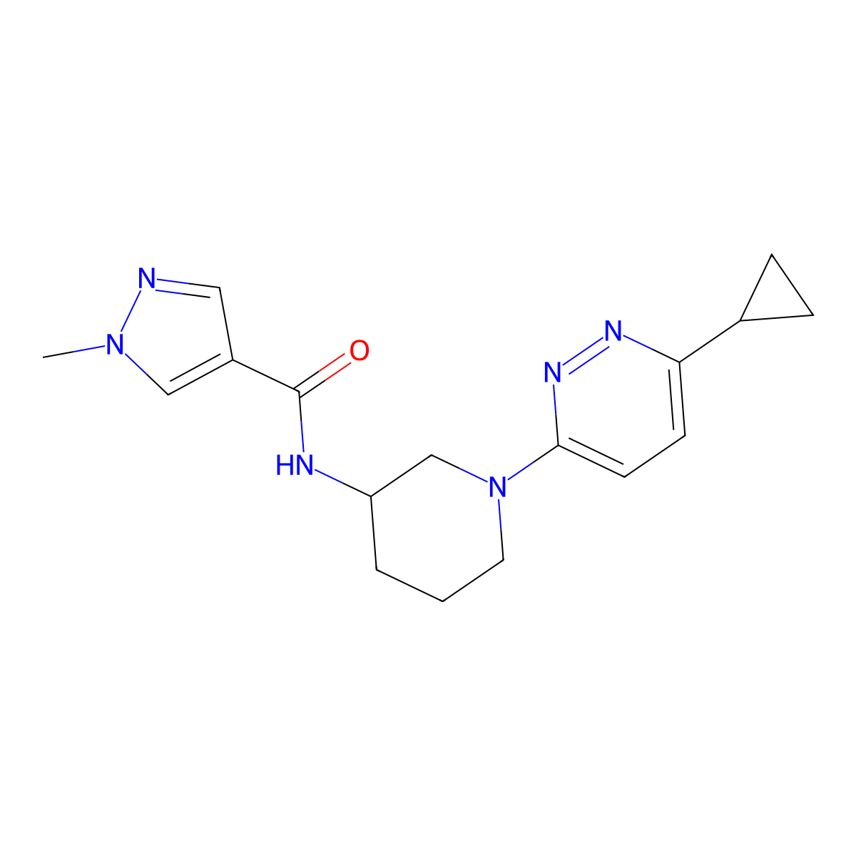 N-[1-(6-cyclopropylpyridazin-3-yl)piperidin-3-yl]-1-methyl-1H-pyrazole-4-carboxamide molecular structure, CAS 3030871-02-1