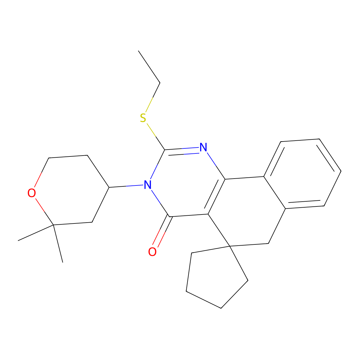 3-(2,2-dimethyloxan-4-yl)-2-ethylsulfanylspiro[6H-benzo[h]quinazoline-5,1'-cyclopentane]-4-one molecular structure, CAS 303088-75-7