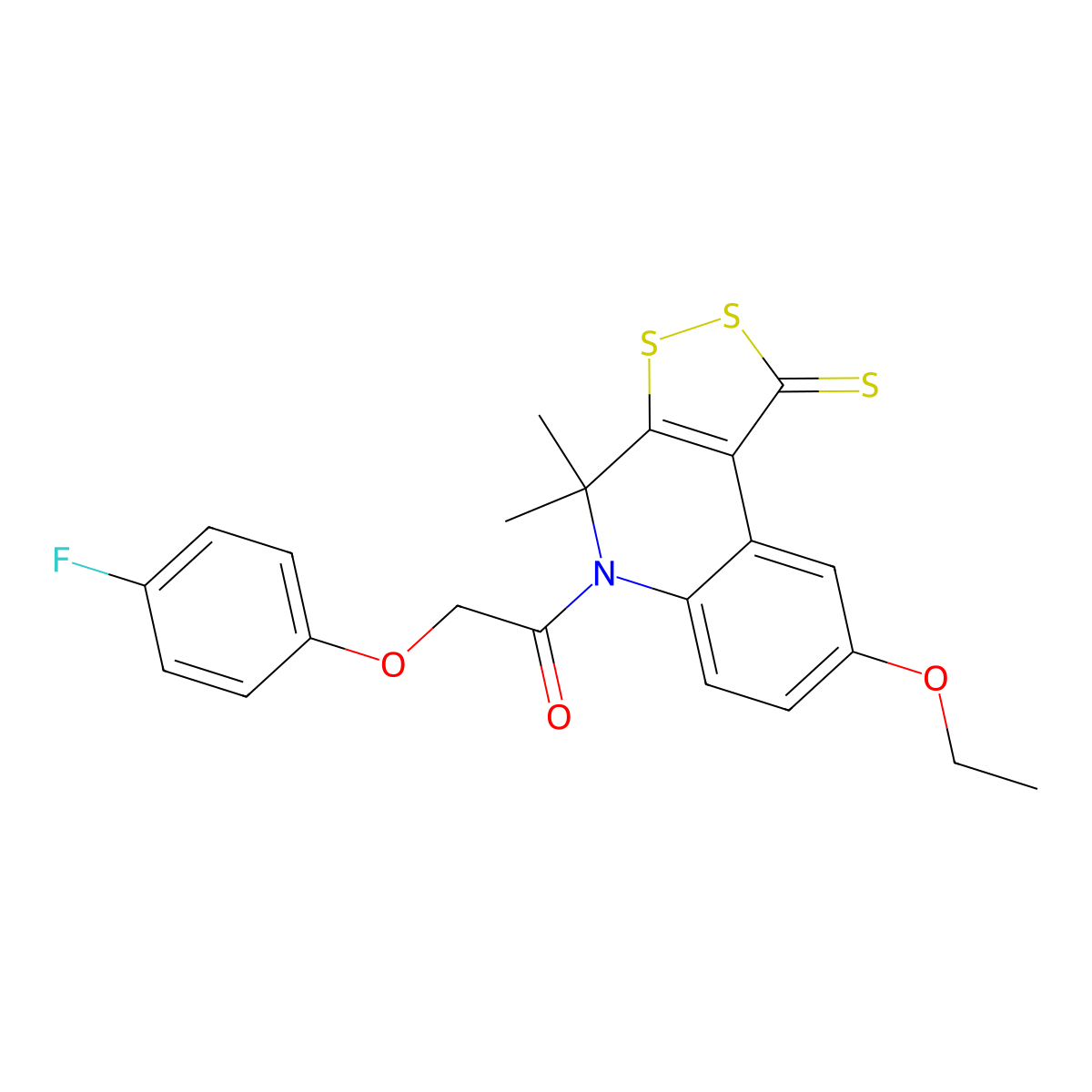 1-(8-Ethoxy-4,4-dimethyl-1-sulfanylidenedithiolo[3,4-c]quinolin-5-yl)-2-(4-fluorophenoxy)ethanone molecular structure, CAS 303089-10-3