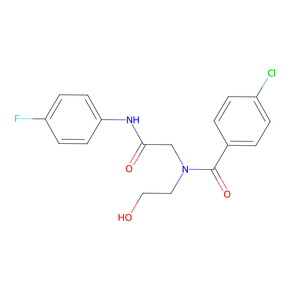 4-Chloro-N-(2-(4-fluoroanilino)-2-oxoethyl)-N-(2-hydroxyethyl)benzenecarboxamide molecular structure, CAS 303090-86-0