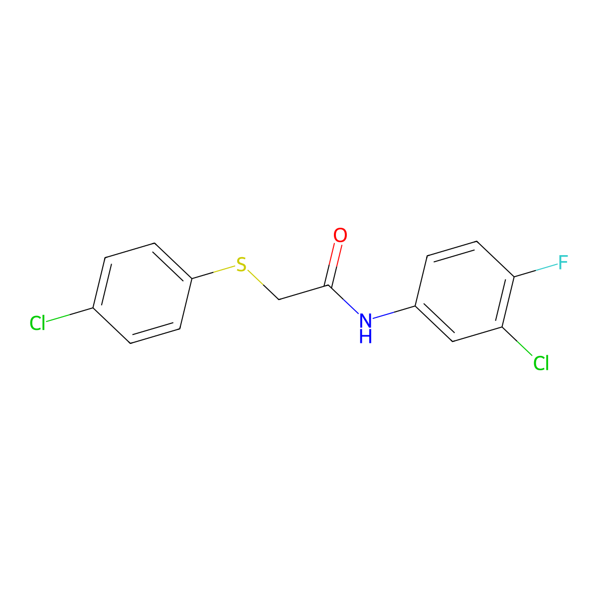 N-(3-Chloro-4-fluorophenyl)-2-((4-chlorophenyl)thio)acetamide molecular structure, CAS 303090-98-4