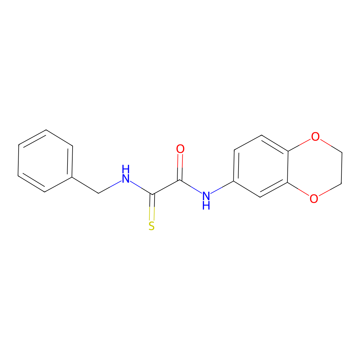 2-(benzylamino)-N-(2,3-dihydro-1,4-benzodioxin-6-yl)-2-thioxoacetamide molecular structure, CAS 303091-04-5
