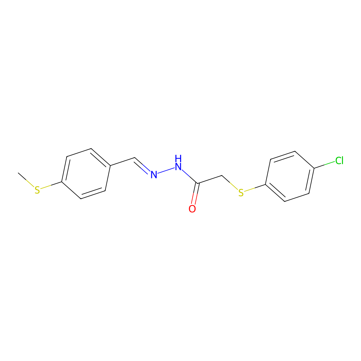2-[(4-chlorophenyl)sulfanyl]-N'-[(1E)-[4-(methylsulfanyl)phenyl]methylidene]acetohydrazide molecular structure, CAS 303091-15-8