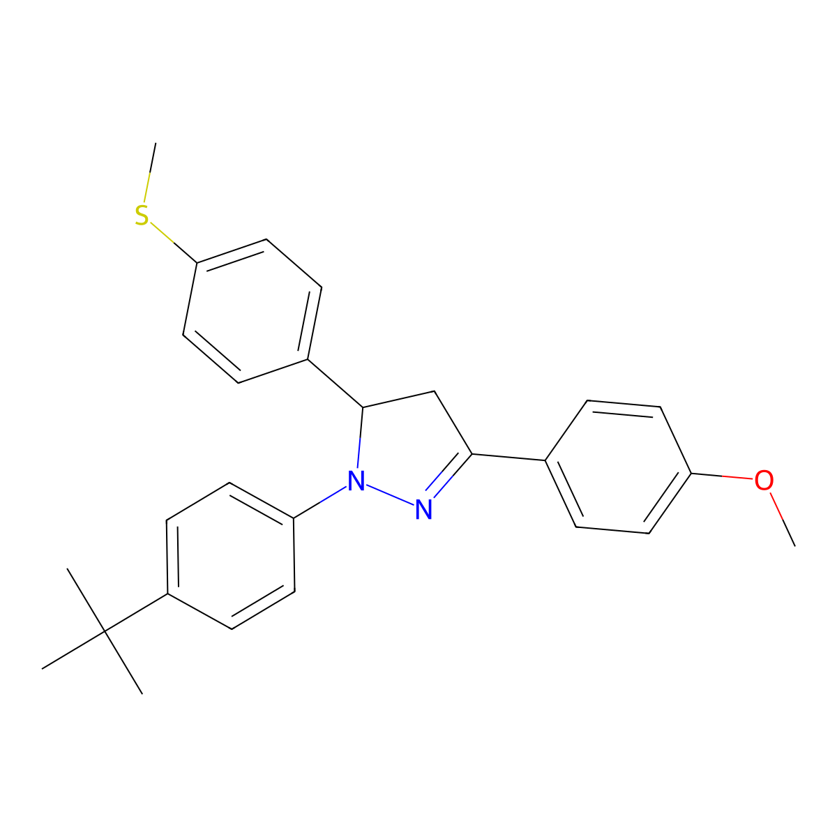1-(4-tert-butylphenyl)-3-(4-methoxyphenyl)-5-[4-(methylsulfanyl)phenyl]-4,5-dihydro-1H-pyrazole molecular structure, CAS 303091-20-5