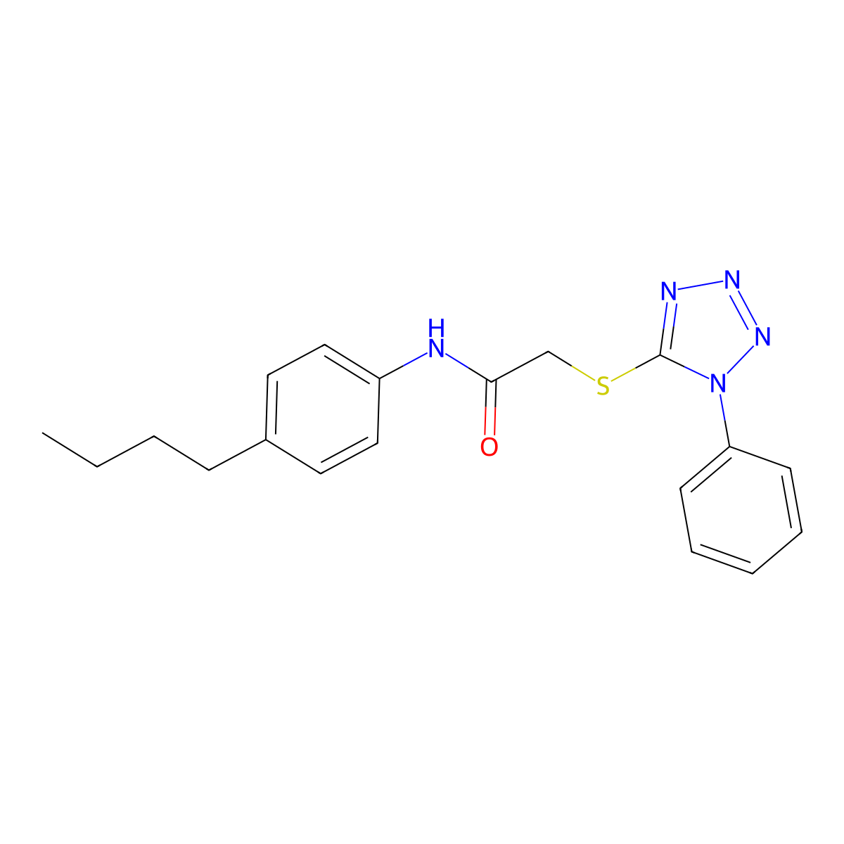 N-(4-Butylphenyl)-2-((1-phenyl-1H-tetraazol-5-YL)thio)acetamide molecular structure, CAS 303091-25-0