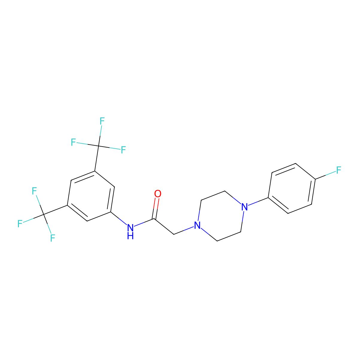 N-(3,5-Bis(trifluoromethyl)phenyl)-2-(4-(4-fluorophenyl)-1-piperazinyl)acetamide molecular structure, CAS 303091-36-3