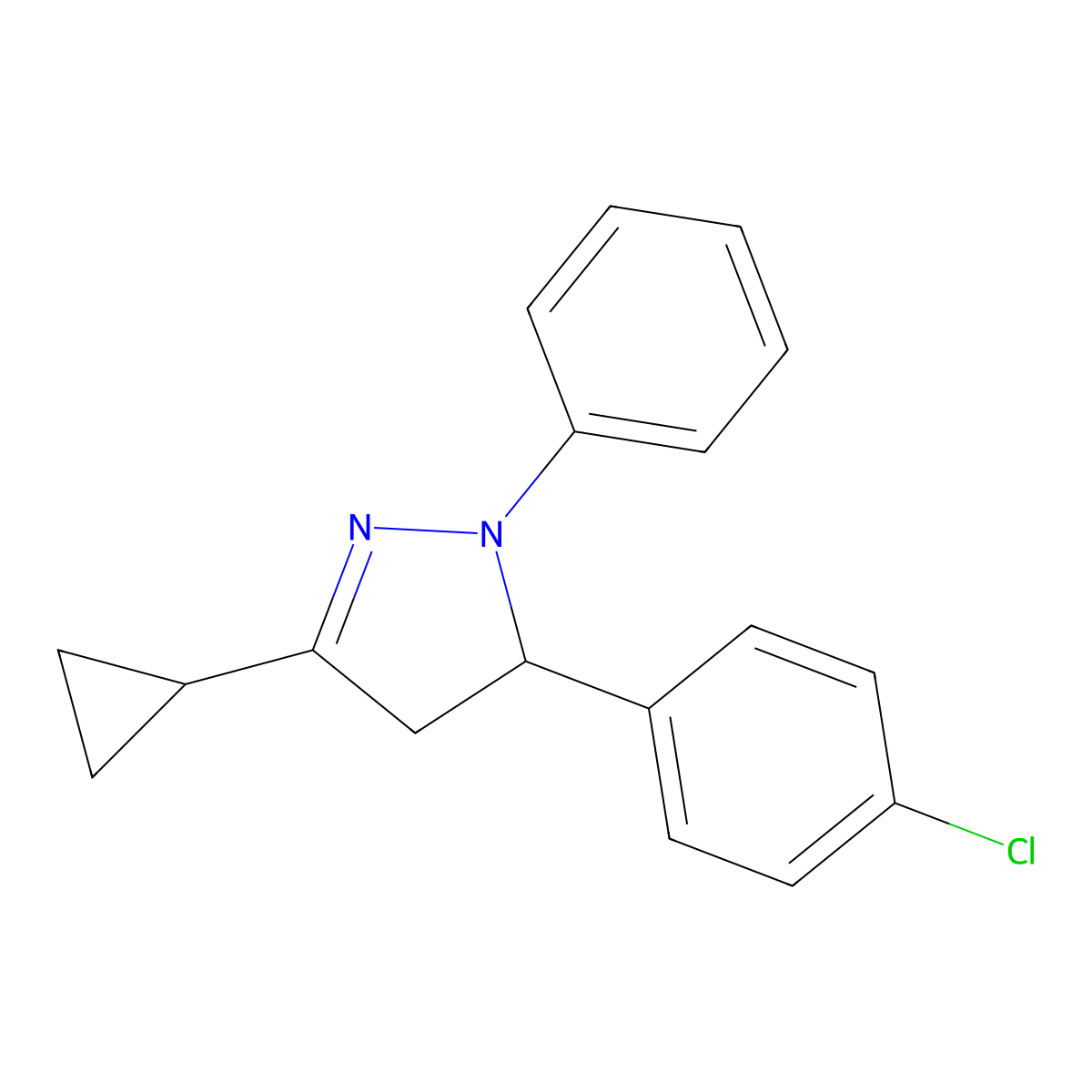 5-(4-chlorophenyl)-3-cyclopropyl-1-phenyl-4,5-dihydro-1H-pyrazole molecular structure, CAS 303091-42-1