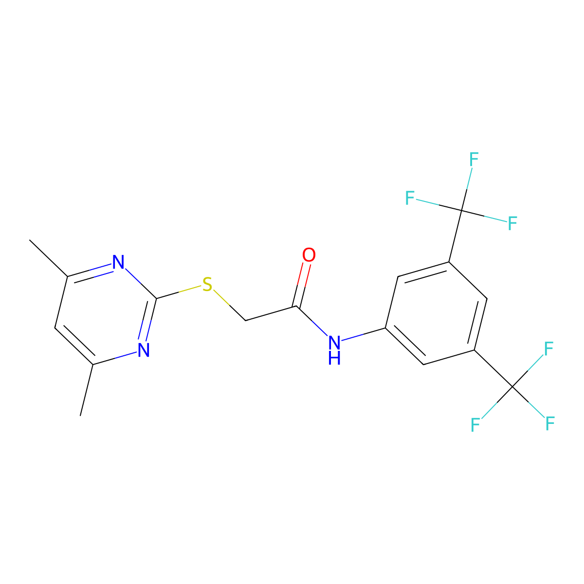 N-[3,5-bis(trifluoromethyl)phenyl]-2-[(4,6-dimethyl-2-pyrimidinyl)sulfanyl]acetamide molecular structure, CAS 303091-43-2