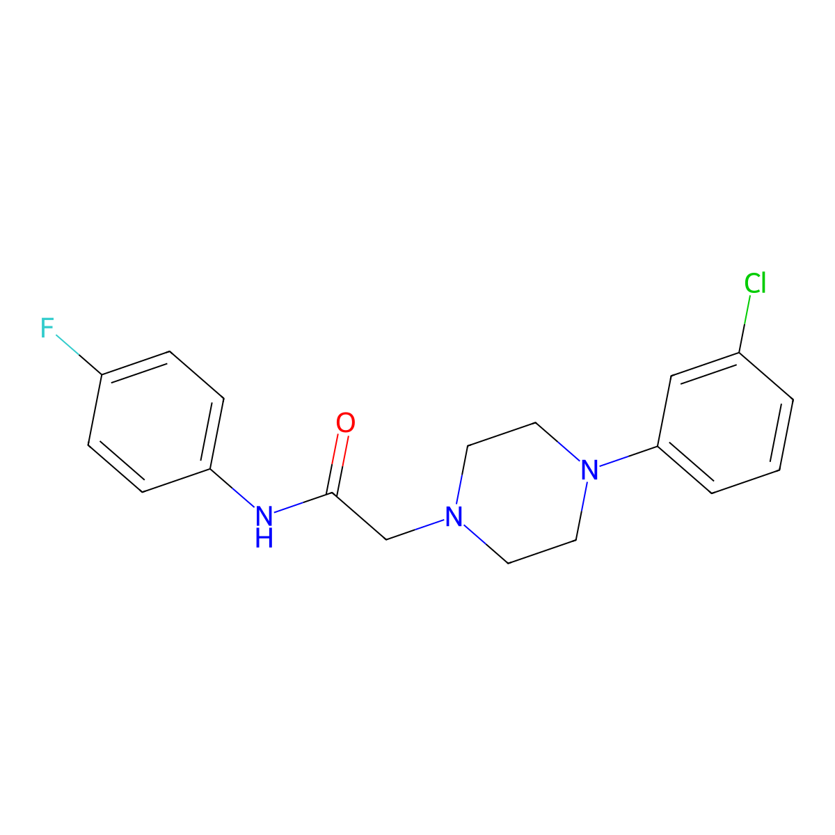 2-[4-(3-chlorophenyl)piperazin-1-yl]-N-(4-fluorophenyl)acetamide molecular structure, CAS 303091-53-4