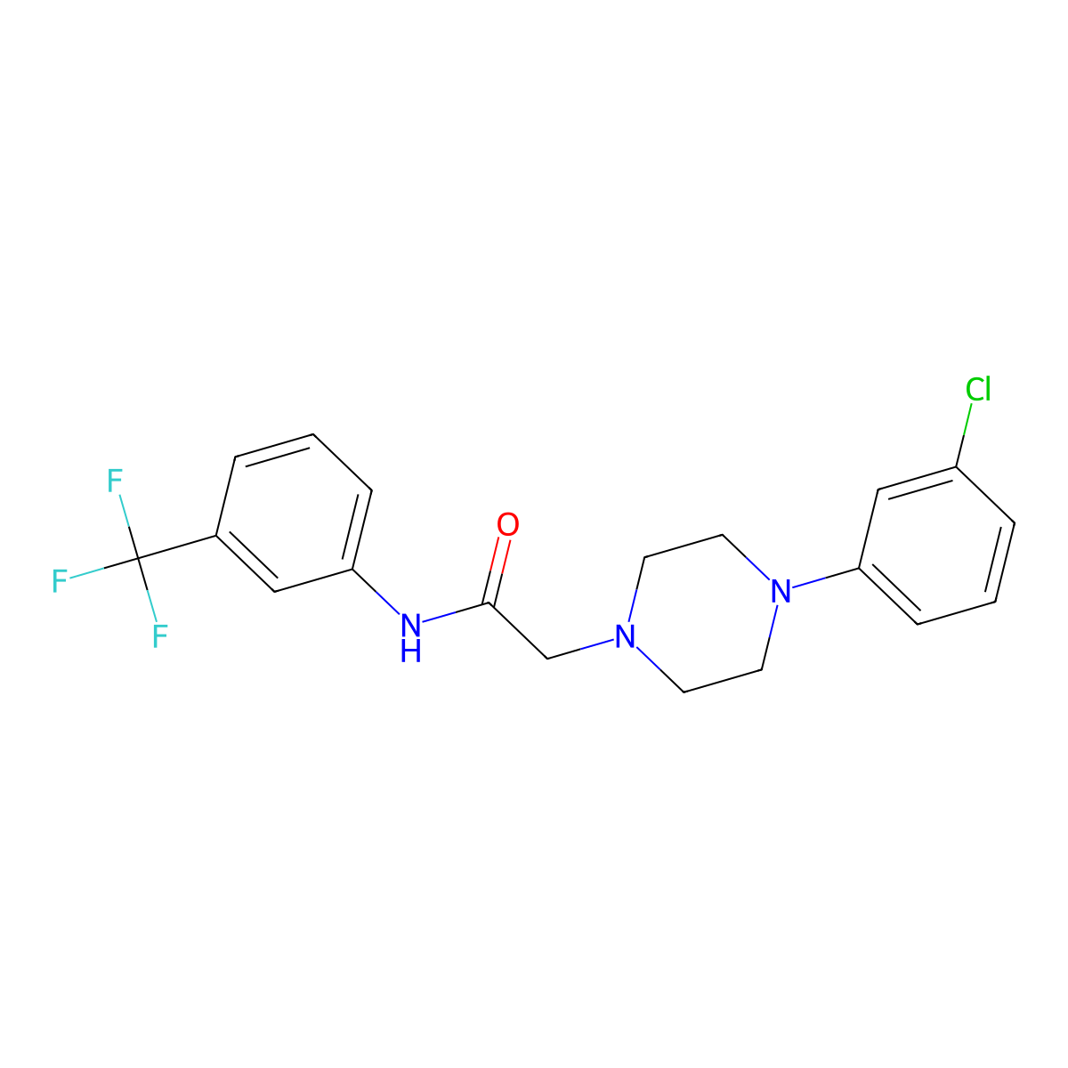 2-[4-(3-chlorophenyl)piperazin-1-yl]-N-[3-(trifluoromethyl)phenyl]acetamide molecular structure, CAS 303091-54-5