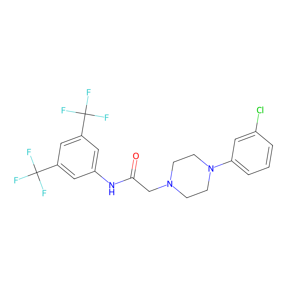 N-[3,5-bis(trifluoromethyl)phenyl]-2-[4-(3-chlorophenyl)piperazin-1-yl]acetamide molecular structure, CAS 303091-60-3