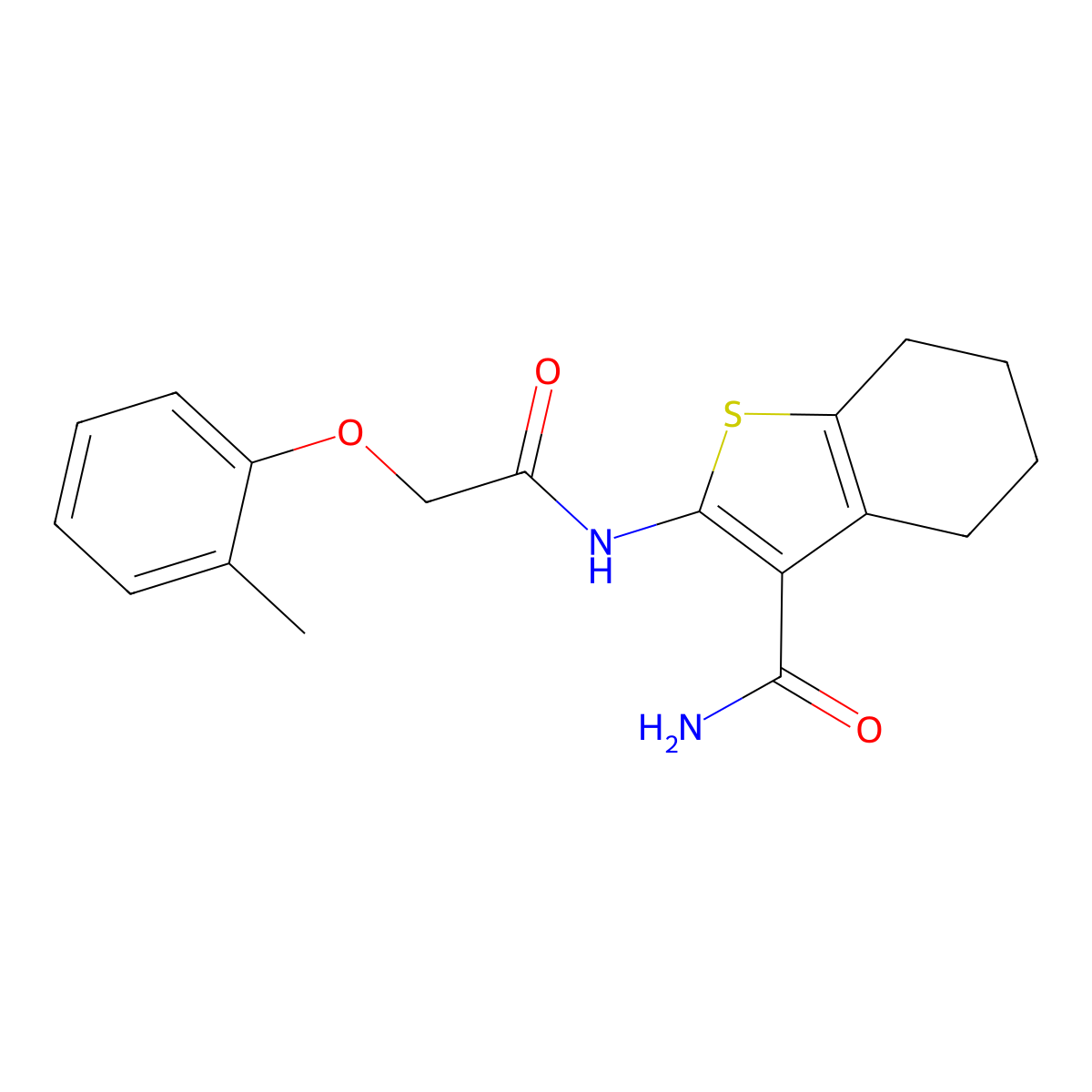 2-(((2-Methylphenoxy)AC)amino)-4,5,6,7-tetrahydro-1-benzothiophene-3-carboxamide molecular structure, CAS 303092-53-7
