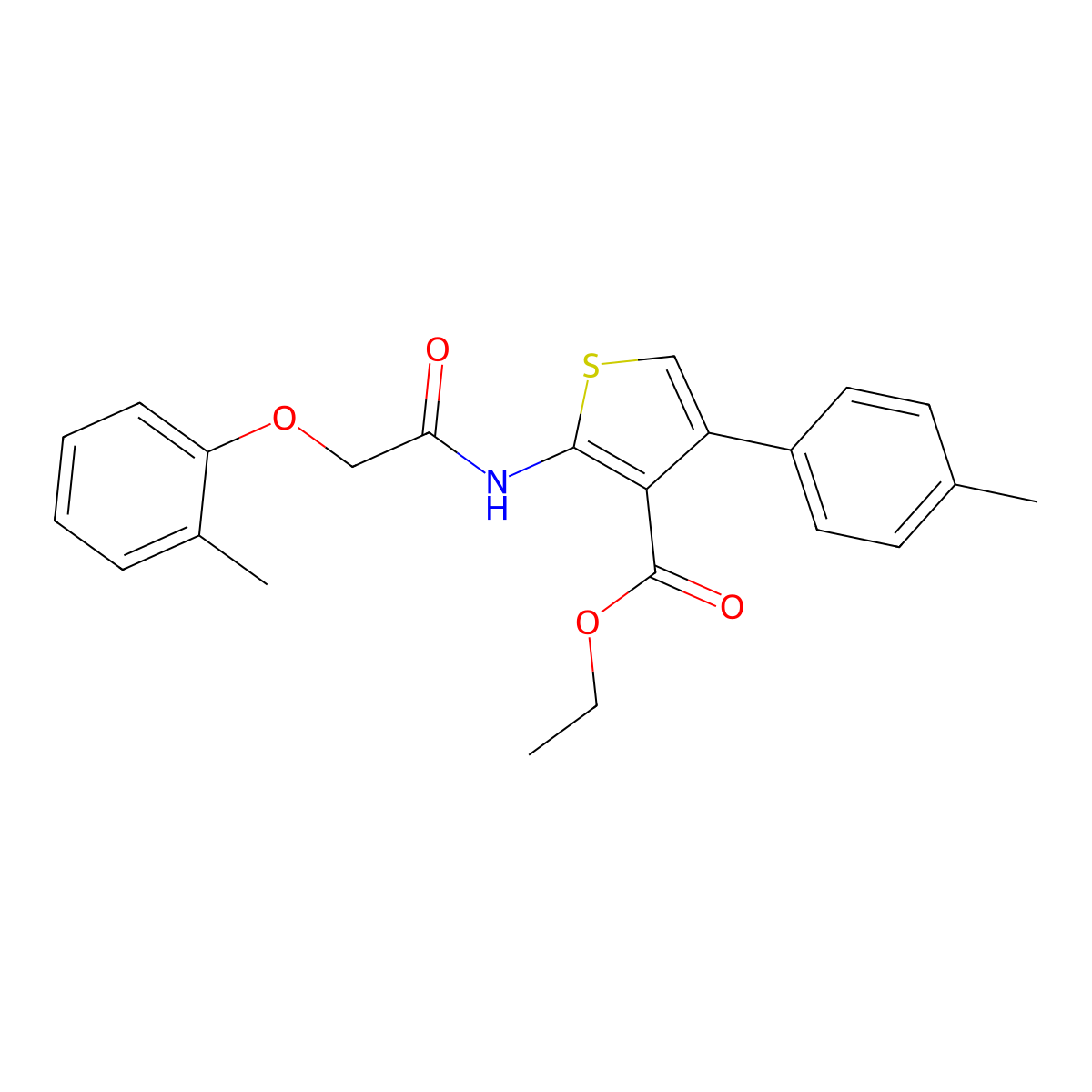 ET 2-(((2-Methylphenoxy)acetyl)amino)-4-(4-methylphenyl)-3-thiophenecarboxylate molecular structure, CAS 303092-57-1