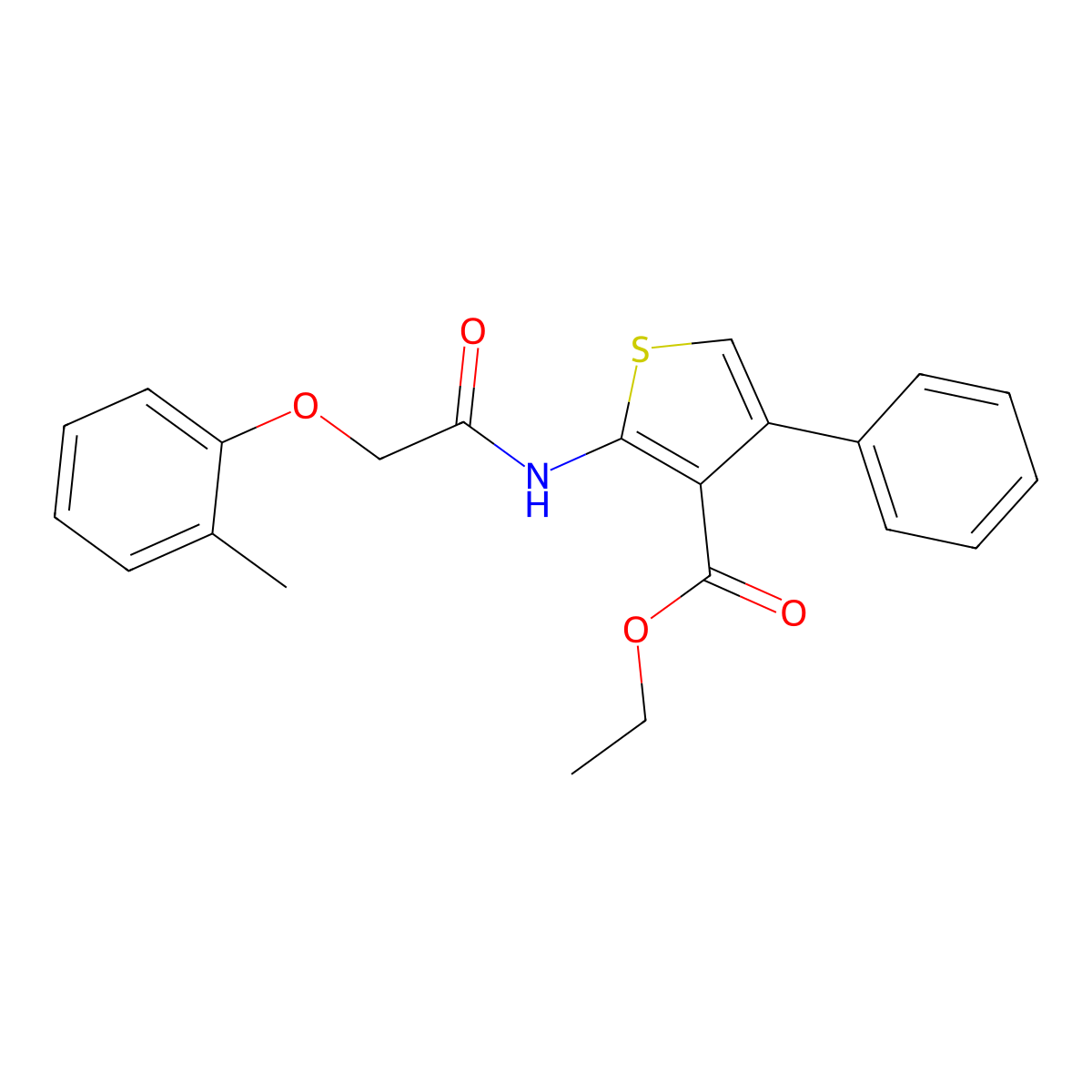 Ethyl 2-(((2-methylphenoxy)acetyl)amino)-4-phenyl-3-thiophenecarboxylate molecular structure, CAS 303092-58-2