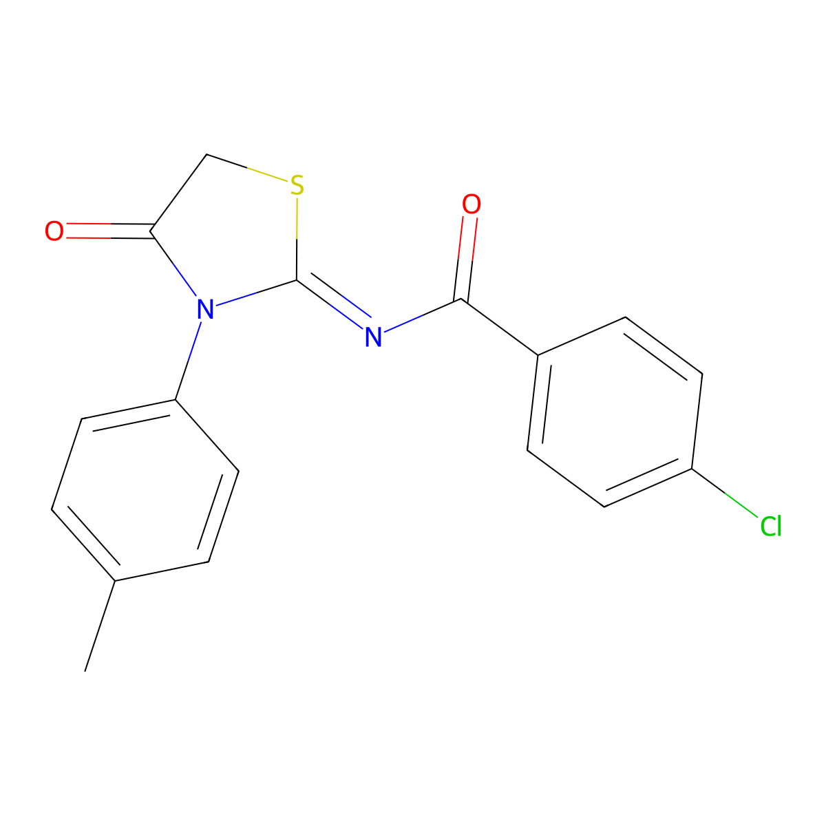 4-Chloro-N-(3-(4-methylphenyl)-4-oxo-1,3-thiazolidin-2-ylidene)benzamide molecular structure, CAS 303093-07-4