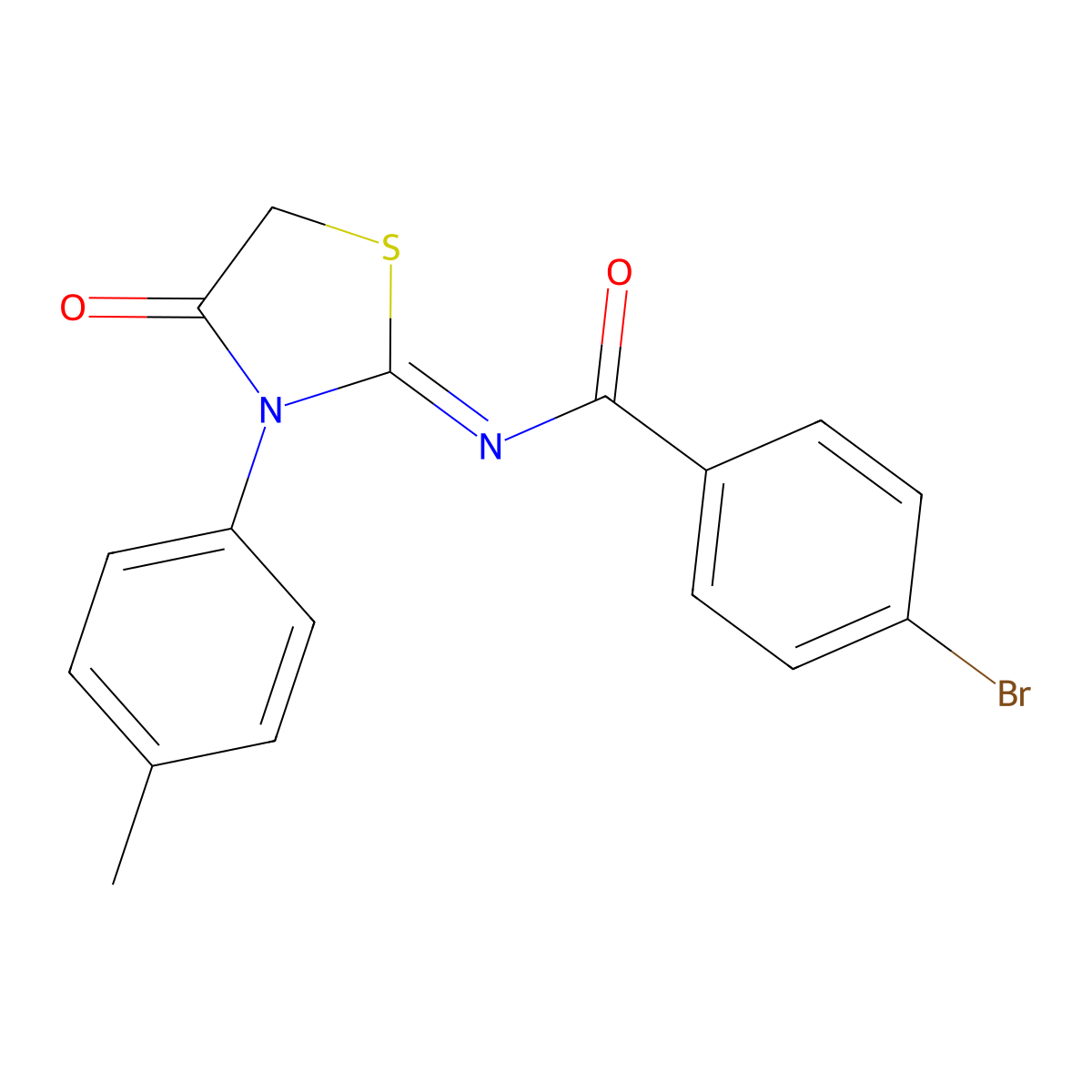 4-Bromo-N-(3-(4-methylphenyl)-4-oxo-1,3-thiazolidin-2-ylidene)benzamide molecular structure, CAS 303093-08-5