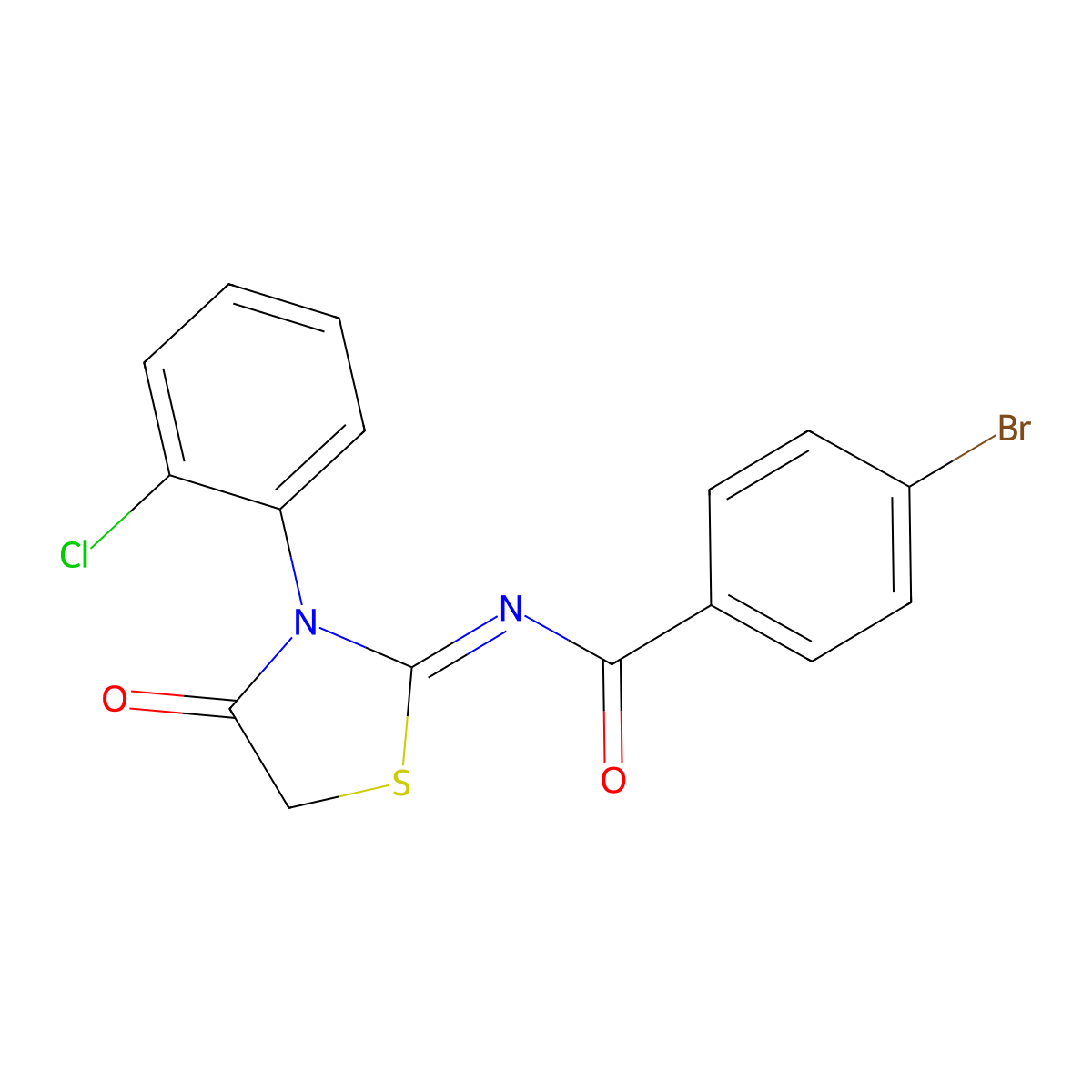 (Z)-4-bromo-N-(3-(2-chlorophenyl)-4-oxothiazolidin-2-ylidene)benzamide molecular structure, CAS 303093-10-9