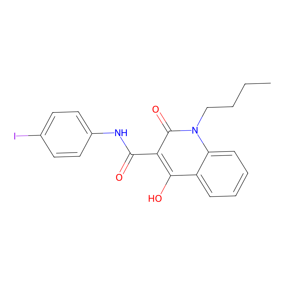1-butyl-4-hydroxy-N-(4-iodophenyl)-2-oxo-1,2-dihydroquinoline-3-carboxamide molecular structure, CAS 303093-30-3