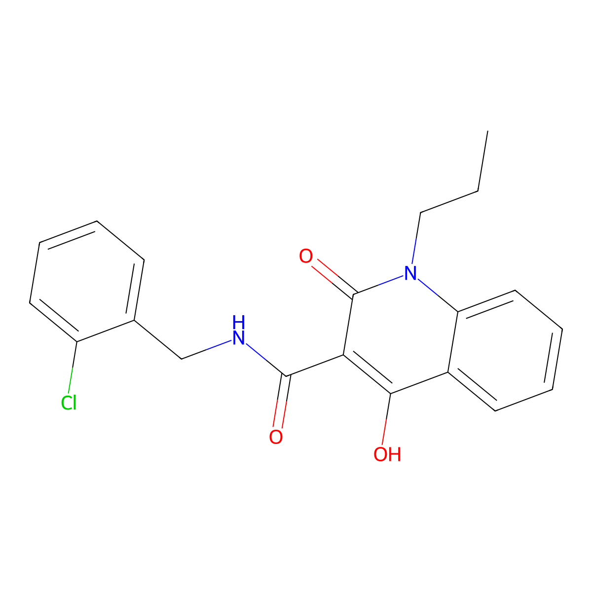N-(2-chlorobenzyl)-4-hydroxy-2-oxo-1-propyl-1,2-dihydroquinoline-3-carboxamide molecular structure, CAS 303093-44-9