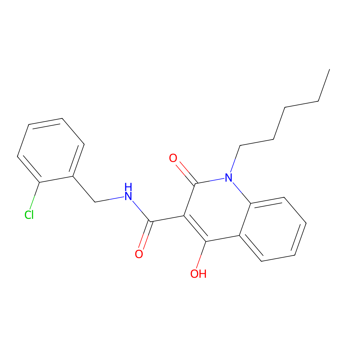N-(2-chlorobenzyl)-4-hydroxy-2-oxo-1-pentyl-1,2-dihydroquinoline-3-carboxamide molecular structure, CAS 303093-48-3