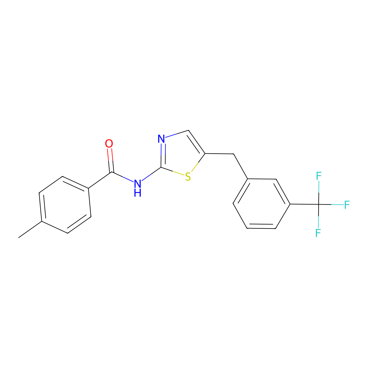 4-Methyl-N-(5-(3-(trifluoromethyl)benzyl)-1,3-thiazol-2-YL)benzamide molecular structure, CAS 303093-72-3