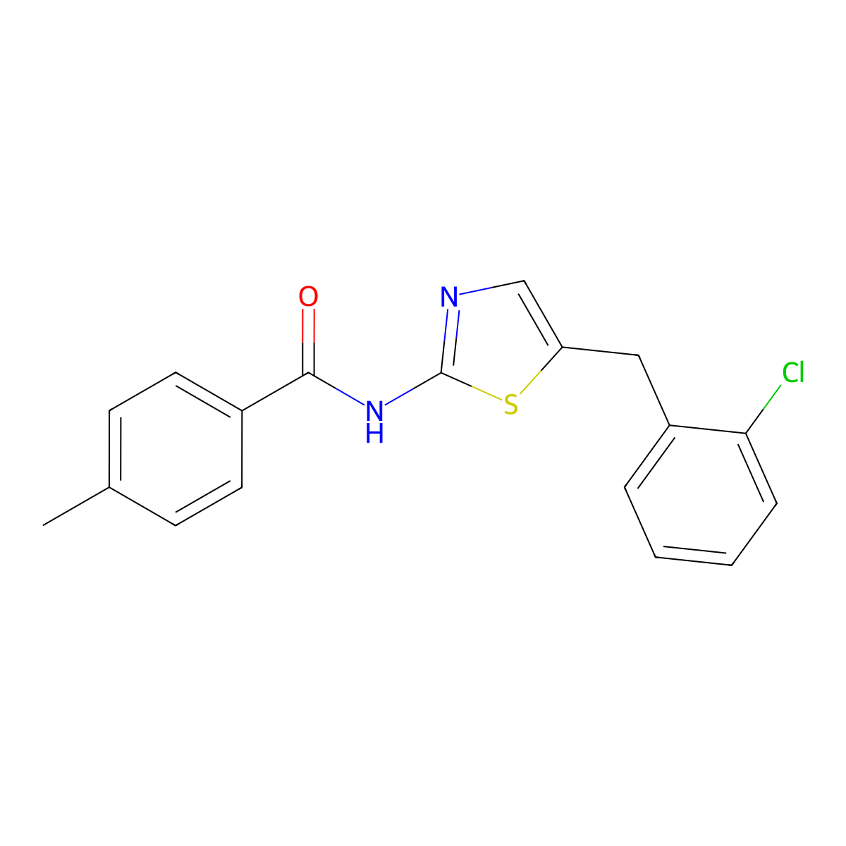 N-(5-(2-Chlorobenzyl)-1,3-thiazol-2-YL)-4-methylbenzamide molecular structure, CAS 303093-73-4