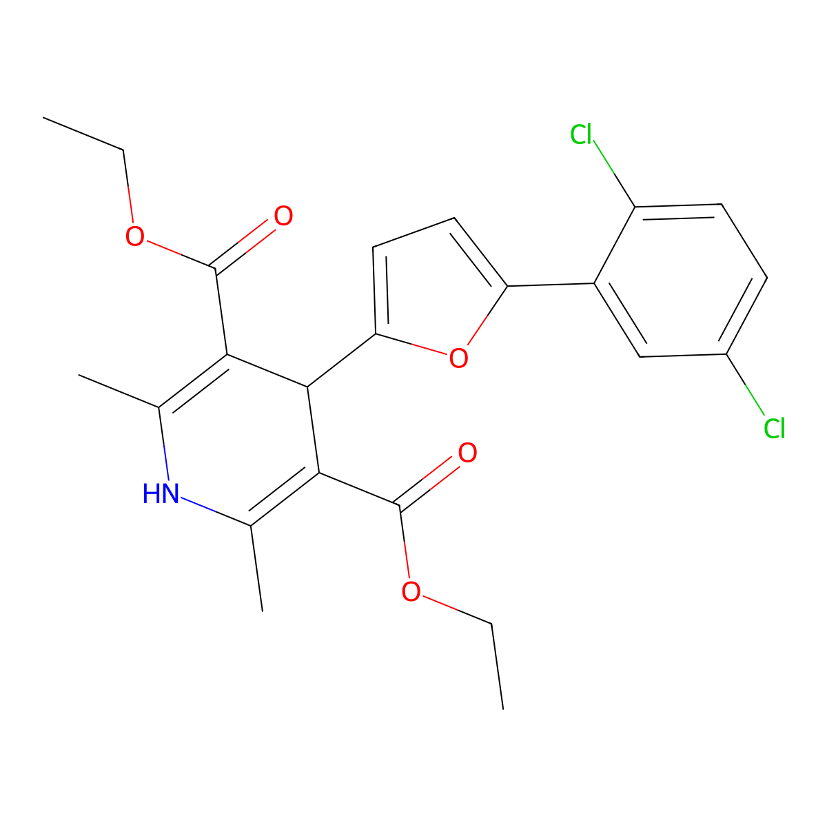 Diethyl 4-(5-(2,5-dichlorophenyl)-2-furyl)-2,6-dimethyl-1,4-dihydro-3,5-pyridinedicarboxylate molecular structure, CAS 303093-78-9