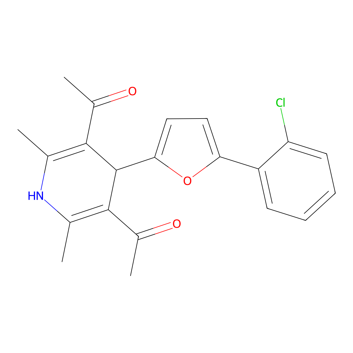 1-(5-AC-4-(5-(2-CL-PH)-Furan-2-YL)-2,6-DI-ME-1,4-dihydro-pyridin-3-YL)-ethanone molecular structure, CAS 303093-79-0