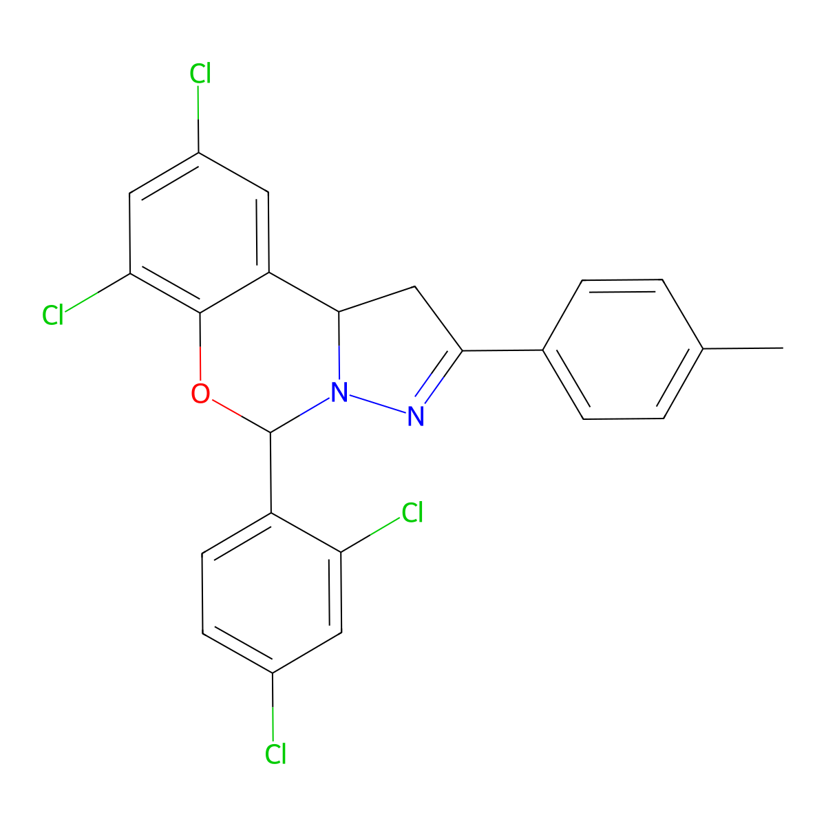 7,9-Dichloro-5-(2,4-dichlorophenyl)-2-(4-methylphenyl)-1,10B-dihydropyrazolo[1,5-C][1,3]benzoxazine molecular structure, CAS 303093-92-7