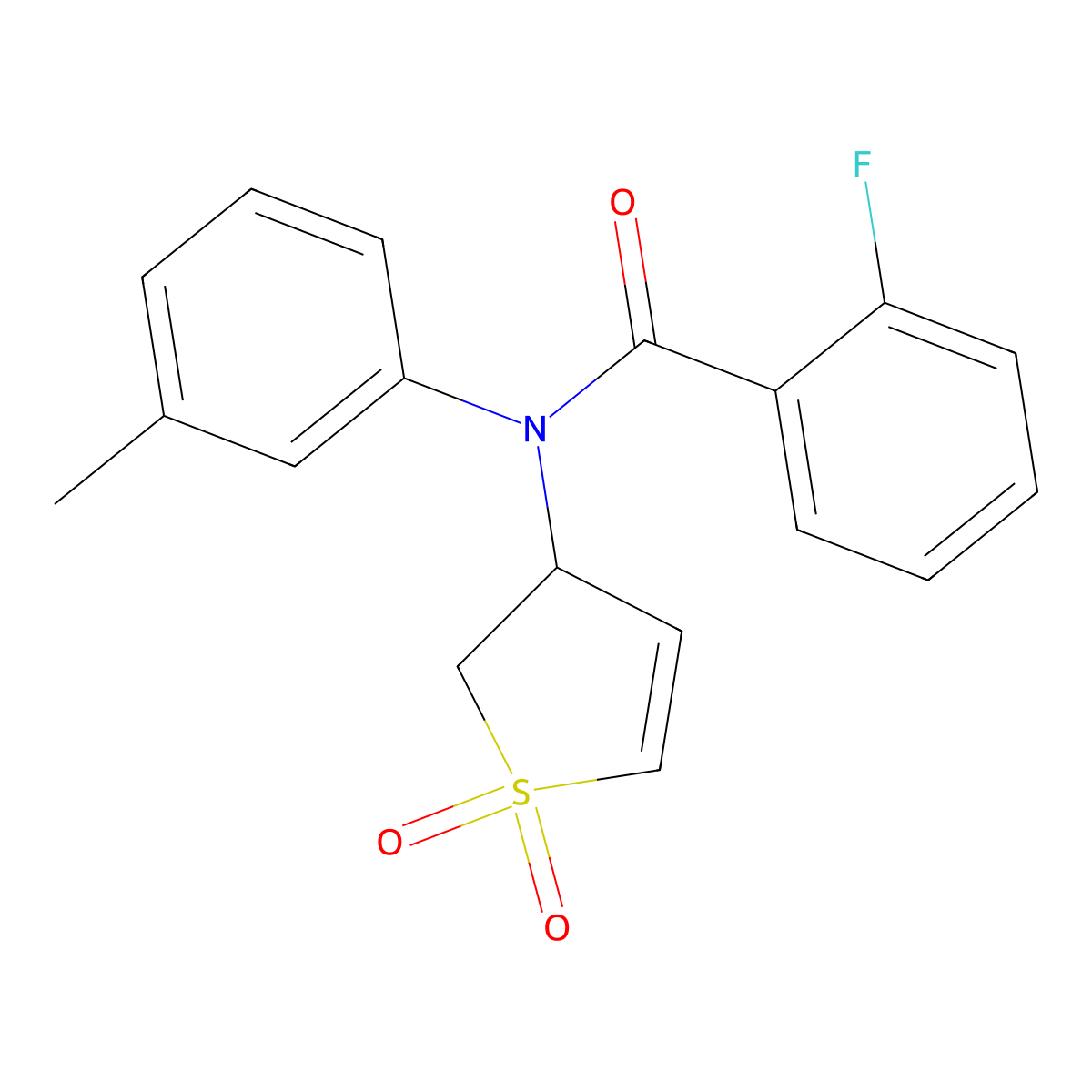 N-(1,1-Dioxido-2,3-dihydro-3-thienyl)-2-fluoro-N-(3-methylphenyl)benzamide molecular structure, CAS 303094-11-3