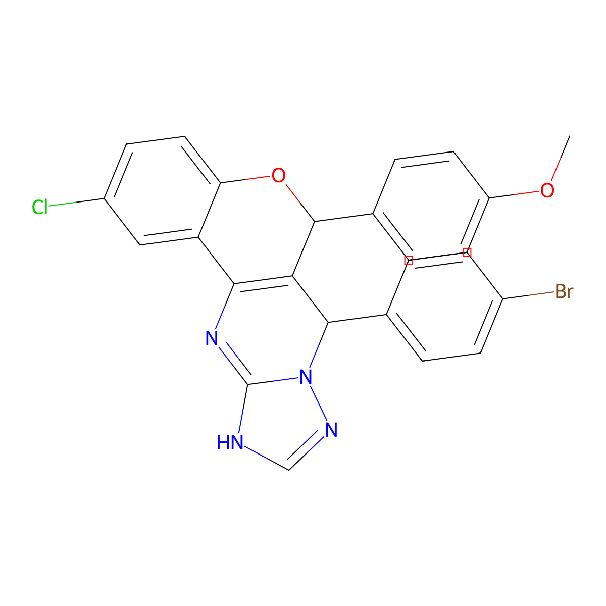 4-(7-(4-Bromophenyl)-2-chloro-7,12-dihydro-6H-chromeno(4,3-D)(1,2,4)triazolo(1,5-A)pyrimidin-6-YL)phenyl methyl ether molecular structure, CAS 303094-16-8