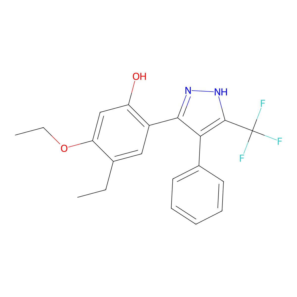 5-ethoxy-4-ethyl-2-[4-phenyl-5-(trifluoromethyl)-1H-pyrazol-3-yl]phenol molecular structure, CAS 303094-54-4