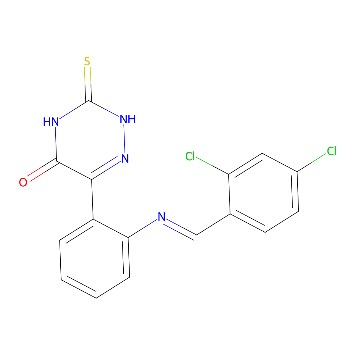 6-(2-((2,4-Dichlorobenzylidene)amino)PH)-5-hydroxy-1,2,4-triazine-3(4H)-thione molecular structure, CAS 303094-66-8